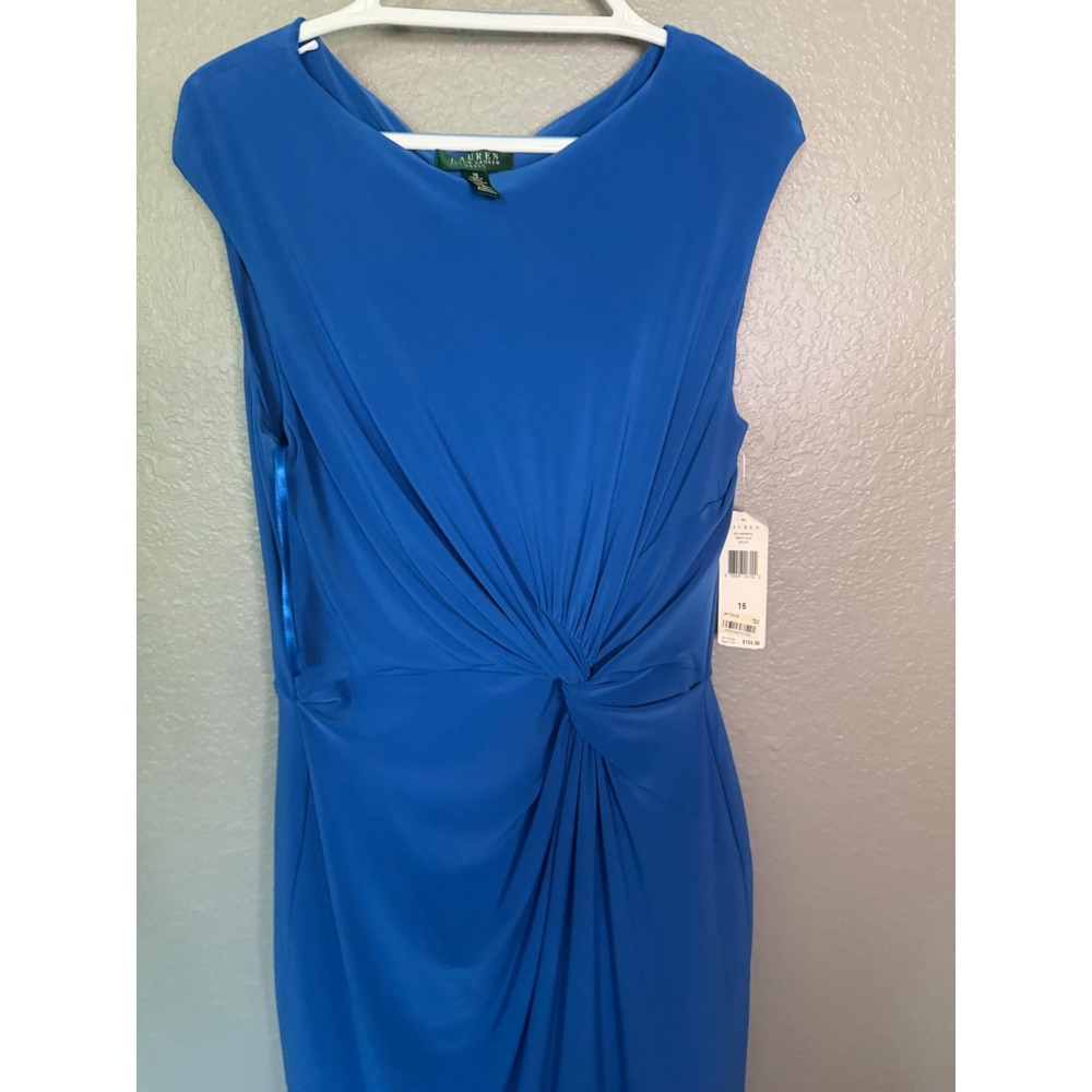 Lauren Ralph Lauren Azzuro Blue Twist Front Sheath Dress 16 NWT Career Pullover - Picture 2 of 7